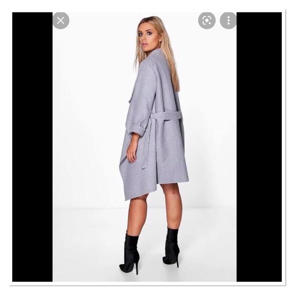 New Boohoo Grey Wool Look Wrap Coat - Picture 2 of 5